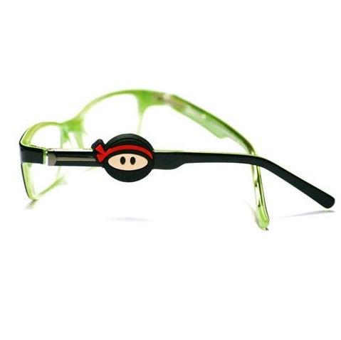 Glasögoncharms som liknar en ninja som sitter på en glasögonstång.