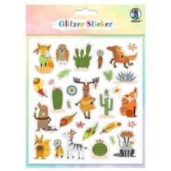 Klistermärken stickers til barn - Wonderful creatures. Med ræve, ugler, hest, indianertema, fjer og kaktuser.