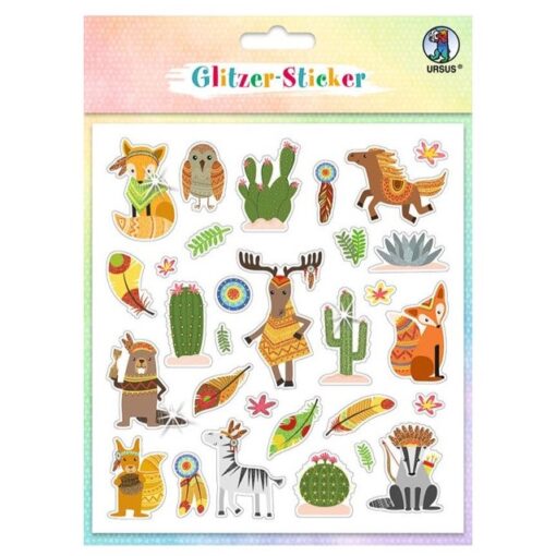 Klistermärken stickers til barn - Wonderful creatures. Med ræve, ugler, hest, indianertema, fjer og kaktuser.