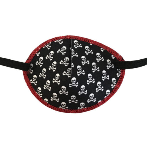 En piratlapp till barn. Den är svart och dekorerad med små dödningehuvuden och heter Skulls. Den har elastik som sätts runt huvudet och är designad för barn som skelar. Ögonlappen hjälper till vid synträning. Märket är Kay Fun Patch.
