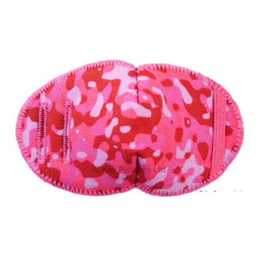 Rosa kamouflage ögonlapp i tyg för glasögon, Kay Fun Patch, för träning av lat öga, passar för flickor. Den hetter Action girl.