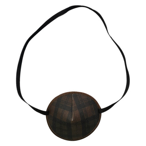 En ögonlapp med resår för vuxna. Den är i brunt, rutigt tyg med ett klassiskt check-mönster. Märket är Kay Fun Patch. Den heter Brown Check.