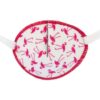 En vit ögonlapp med resår till barn. Den är dekorerad med ljusrosa flamingos och heter Flamingos. Den har elastik som sätts runt huvudet och är designad för barn som skelar. Ögonlappen hjälper till vid synträning. Märket är Kay Fun Patch.