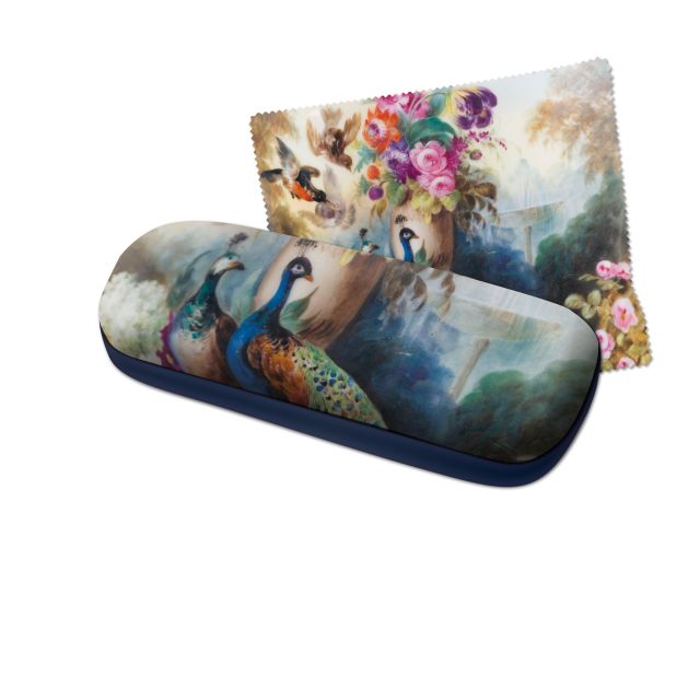 Skydda dina glasögon med elegans! Detta stilfulla glasögonfodral från Bekking & Blitz har ett vackert motiv av en påfågel vid Paleis Het Loo.